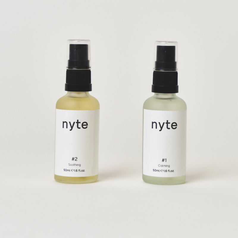 nyte pillow sprays, nyte nunber 1 soothing and nyte number 2 calming